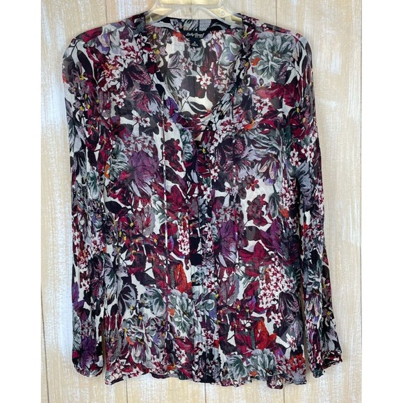 Lucky Brand Bohemian Split Tie Neck Floral Print Long Sleeve Size Small Blouse - Picture 1 of 8